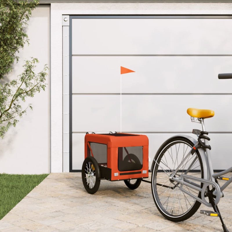 vidaXL Rimorchio da Bici per Animali Arancione e Nero Oxford e Ferro vidaXL Rimorchio da Bici per Animali Arancione e Nero Oxford e Ferro