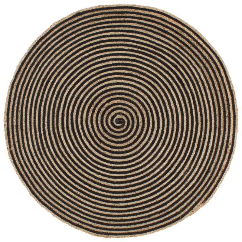vidaXL Tappeto Lavorato a Mano in Juta Design a Spirale Nero 90 cm vidaXL Tappeto Lavorato a Mano in Juta Design a Spirale Nero 90 cm