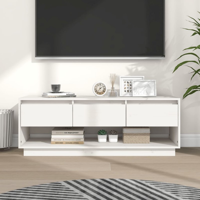 Mobile Porta TV Bianco 110,5x34x40 cm in Legno Massello di Pino Mobile Porta TV Bianco 110,5x34x40 cm in Legno Massello di Pino