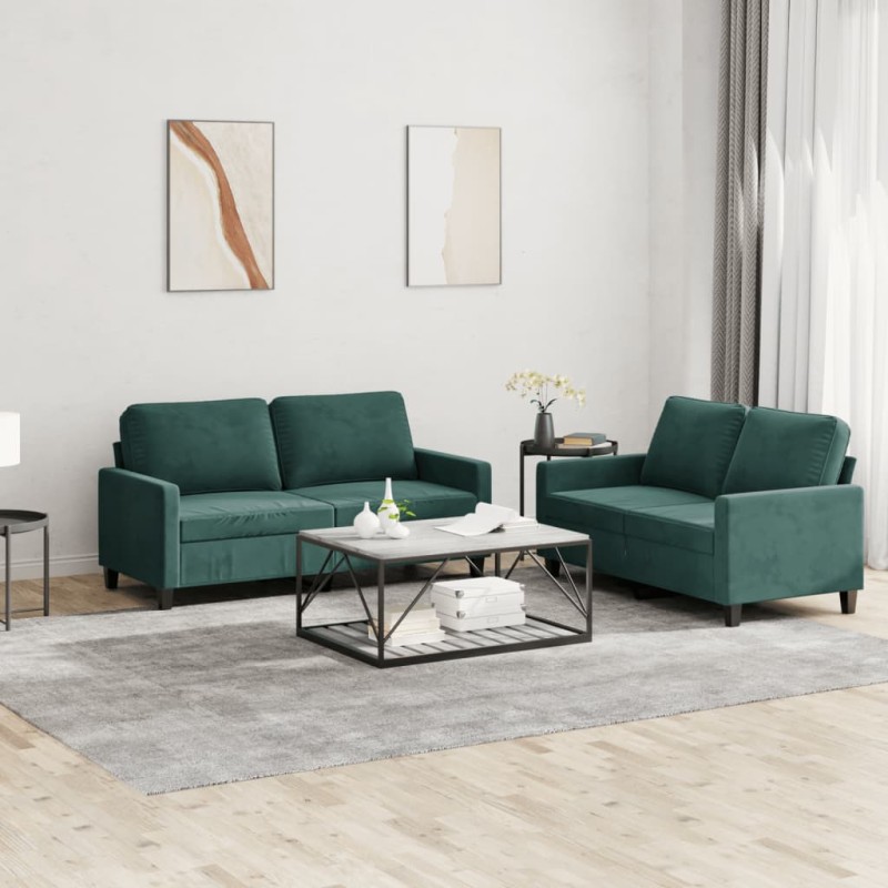 vidaXL Set di Divani 2 pz con Cuscini Verde scuro in Velluto vidaXL Set di Divani 2 pz con Cuscini Verde scuro in Velluto