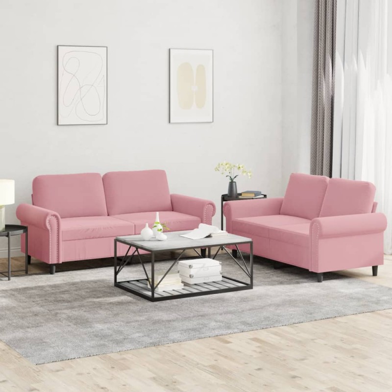 vidaXL Set di Divani 2 pz con Cuscini rosa in Velluto vidaXL Set di Divani 2 pz con Cuscini rosa in Velluto