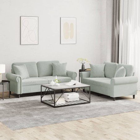 vidaXL Set di Divani 2 pz con Cuscini Grigio Chiaro in Velluto