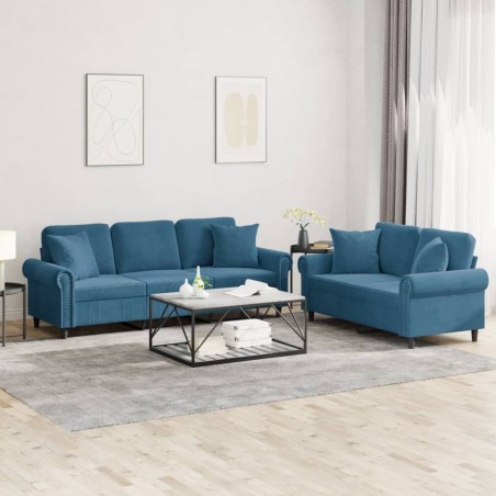 vidaXL Set di Divani 2 pz con Cuscini Blu in Velluto