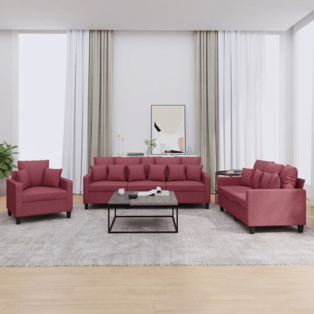 vidaXL Set di Divani 3 pz con Cuscini Rosso Vino in Tessuto