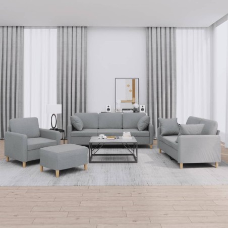 vidaXL Set Divani 4 pz con Cuscini Grigio Chiaro in Tessuto