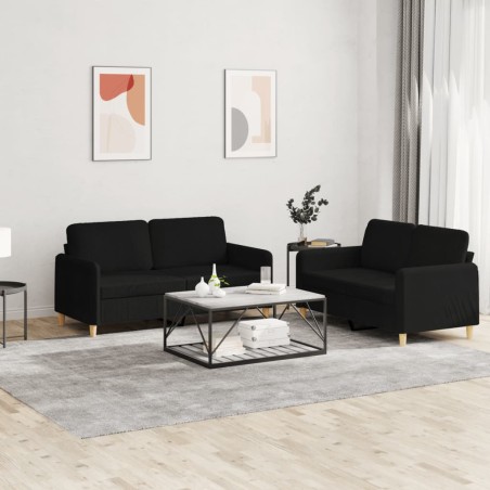 vidaXL Set di Divani 2 pz con Cuscini Nero in Tessuto