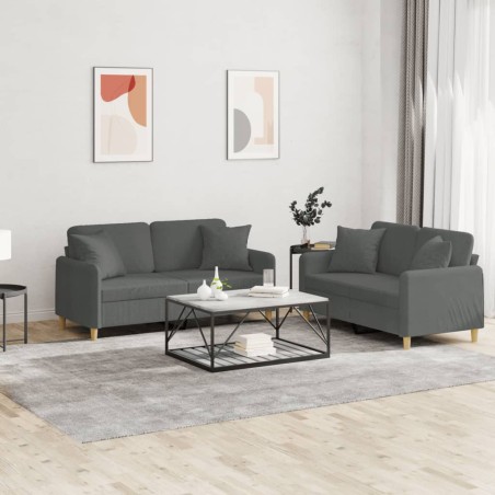 vidaXL Set di Divani 2 pz con Cuscini Grigio Scuro in Tessuto