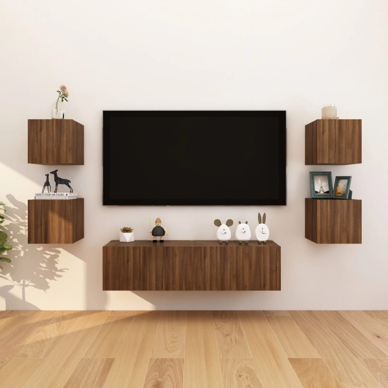 Armadietti TV a Parete 8 pz Rovere Marrone 30,5x30x30 cm Armadietti TV a Parete 8 pz Rovere Marrone 30,5x30x30 cm