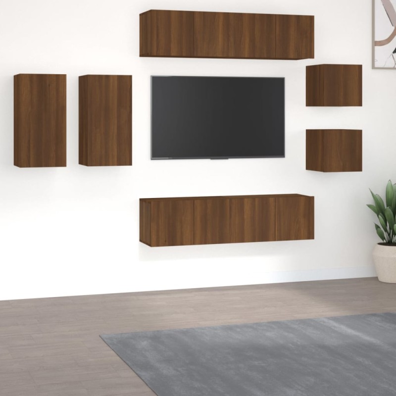 Set Mobili Porta TV 8pz Rovere Marrone in Legno Multistrato Set Mobili Porta TV 8pz Rovere Marrone in Legno Multistrato
