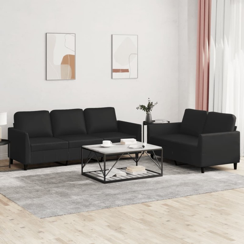 vidaXL Set di Divani 2 pz con Cuscini Nero in Similpelle vidaXL Set di Divani 2 pz con Cuscini Nero in Similpelle