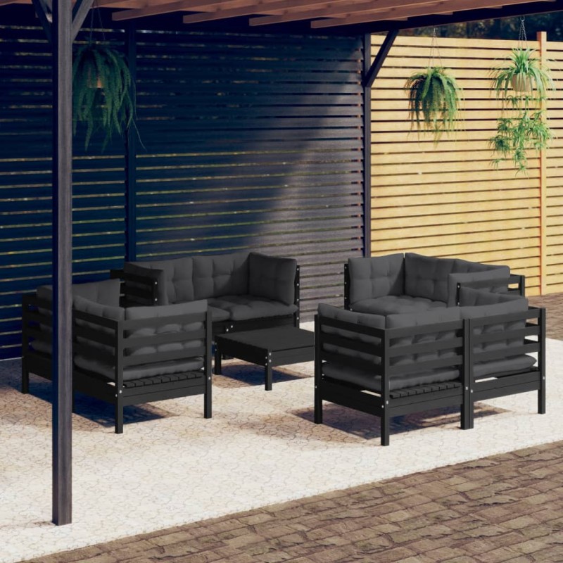 vidaXL Set Divani da Giardino 9 pz con Cuscini Antracite Legno di Pino vidaXL Set Divani da Giardino 9 pz con Cuscini Antracite Legno di Pino