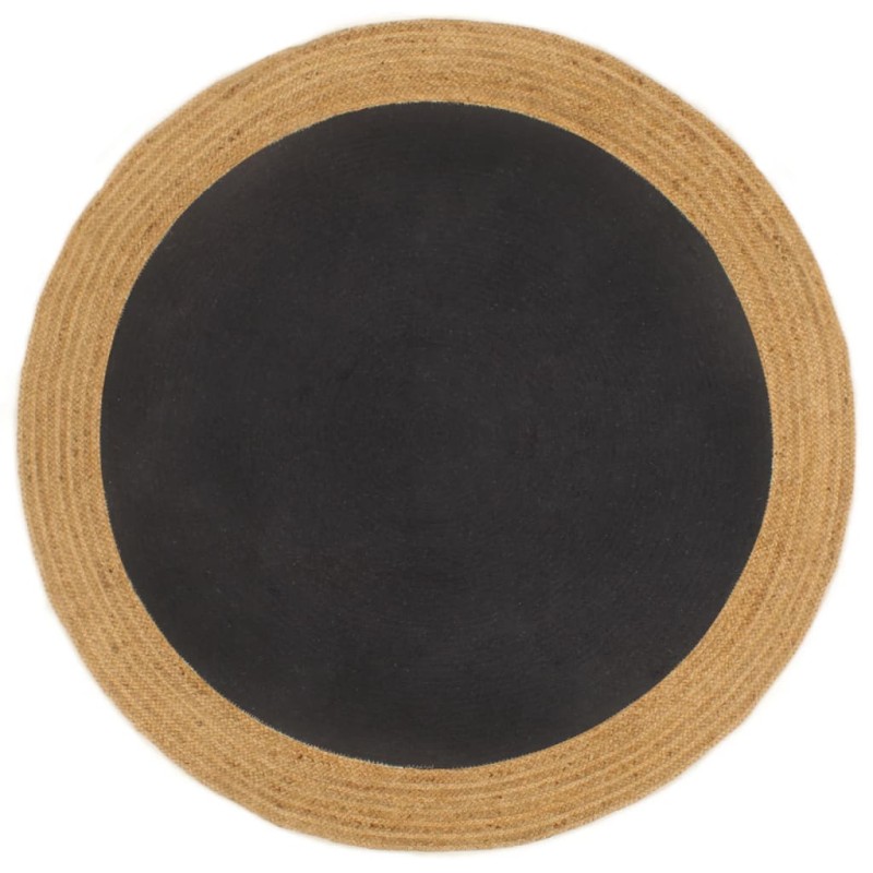 Tappeto Intrecciato Nero e Naturale 90 cm Juta e Cotone Rotondo Tappeto Intrecciato Nero e Naturale 90 cm Juta e Cotone Rotondo