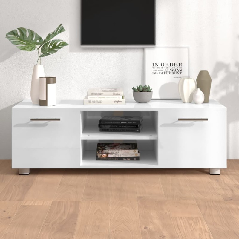 Mobile Porta TV Bianco Lucido 110x40x35 cm Legno Multistrato Mobile Porta TV Bianco Lucido 110x40x35 cm Legno Multistrato