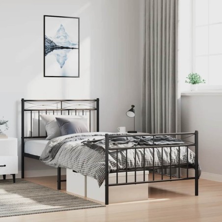 vidaXL Giroletto con Testiera e Pediera Metallo Nero 100x190 cm