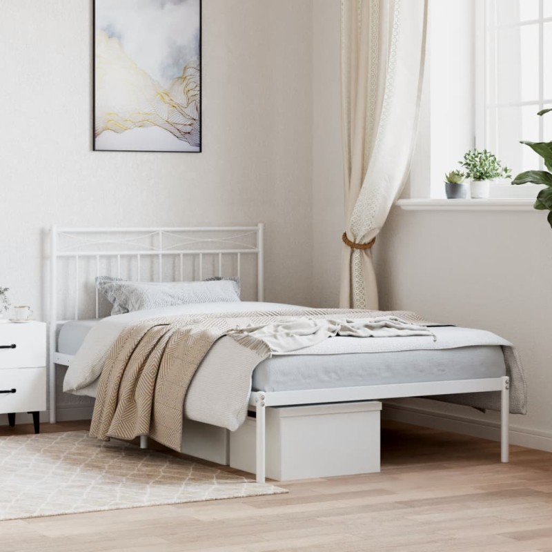 vidaXL Giroletto con Testiera Metallo Bianco 107x203 cm vidaXL Giroletto con Testiera Metallo Bianco 107x203 cm