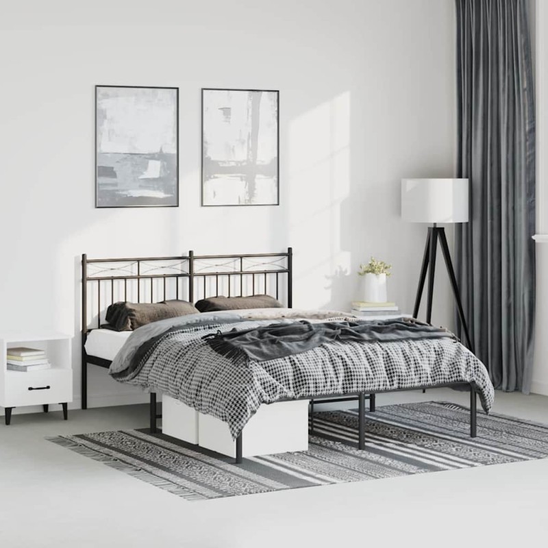 vidaXL Giroletto con Testiera in Metallo Nero 135x190 cm