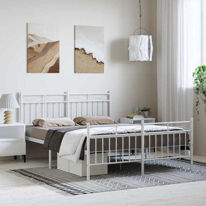 vidaXL Giroletto con Testiera e Pediera Metallo Bianco 135x190 cm vidaXL Giroletto con Testiera e Pediera Metallo Bianco 135x190 cm