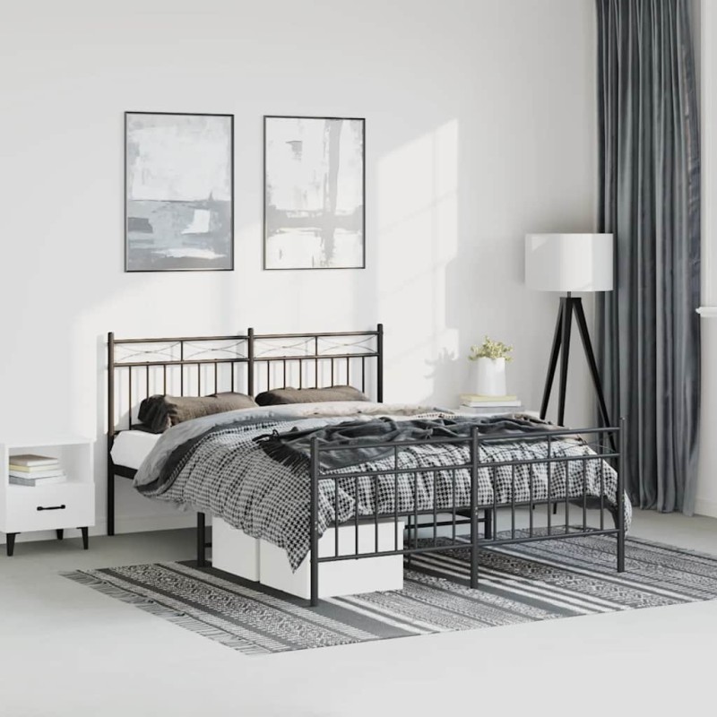 vidaXL Giroletto con Testiera e Pediera Metallo Nero 135x190 cm