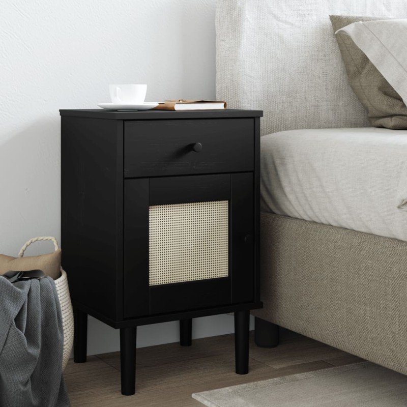 vidaXL Comodino SENJA Aspetto Rattan Nero 40x35x65 cm in Legno Pino vidaXL Comodino SENJA Aspetto Rattan Nero 40x35x65 cm in Legno Pino