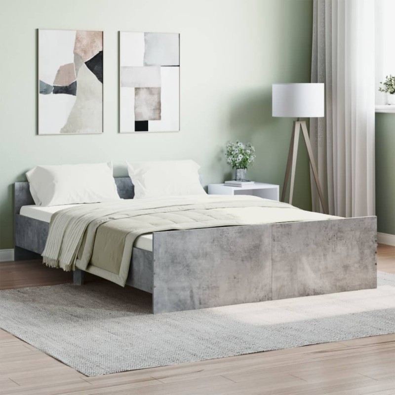 vidaXL Giroletto con Testiera e Pediera Grigio Cemento 135x190 cm vidaXL Giroletto con Testiera e Pediera Grigio Cemento 135x190 cm