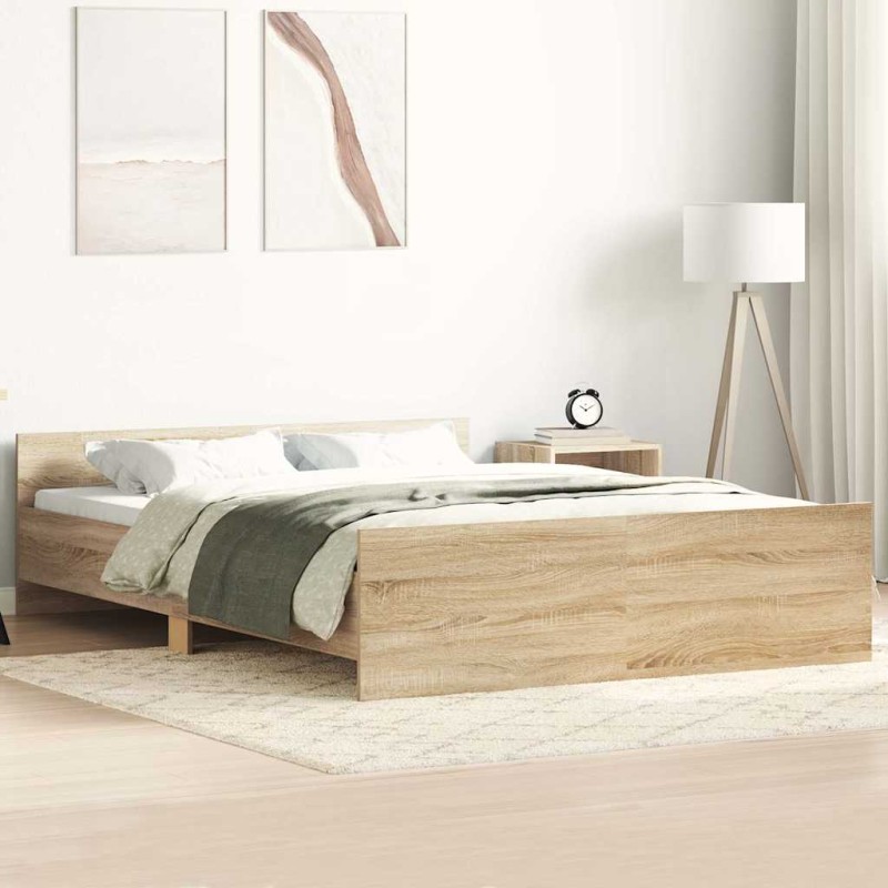 vidaXL Giroletto con Testiera e Pediera Rovere Sonoma 140x190 cm vidaXL Giroletto con Testiera e Pediera Rovere Sonoma 140x190 cm
