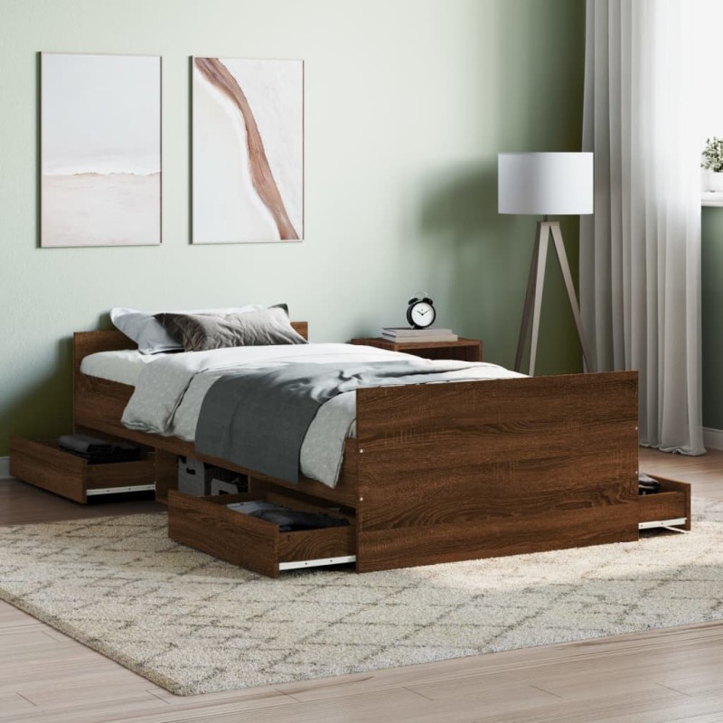 vidaXL Giroletto con Testiera e Pediera Rovere Marrone 90x200 cm