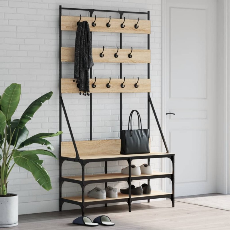 vidaXL Appendiabiti con Porta Scarpe Rovere Sonoma 100x40x184 cm vidaXL Appendiabiti con Porta Scarpe Rovere Sonoma 100x40x184 cm