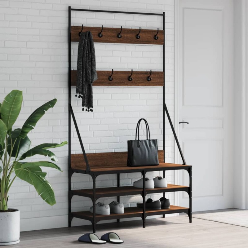 vidaXL Appendiabiti con Porta Scarpe Rovere Marrone 100x40x184 cm vidaXL Appendiabiti con Porta Scarpe Rovere Marrone 100x40x184 cm