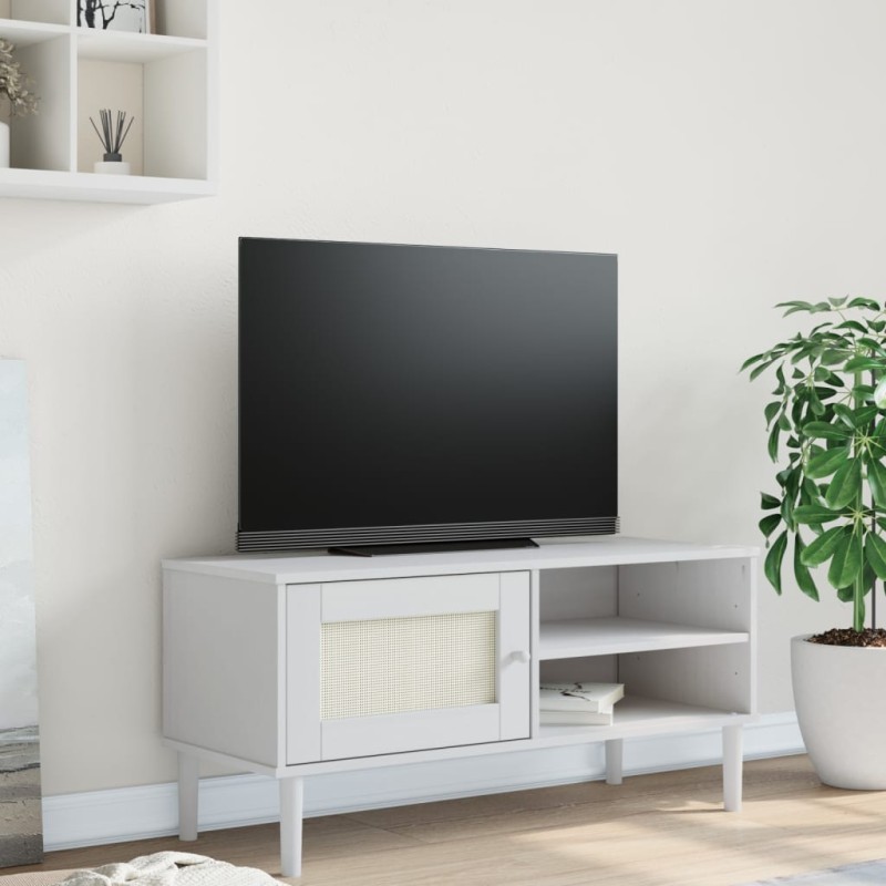 vidaXL Mobile TV SENJA Aspetto Rattan Bianco 106x40x49 Massello Pino vidaXL Mobile TV SENJA Aspetto Rattan Bianco 106x40x49 Massello Pino