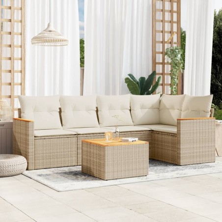 vidaXL Set Divano da Giardino 6 pz con Cuscini Beige in Polyrattan