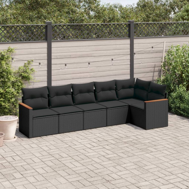 vidaXL Set Divano da Giardino 6 pz con Cuscini Nero in Polyrattan vidaXL Set Divano da Giardino 6 pz con Cuscini Nero in Polyrattan