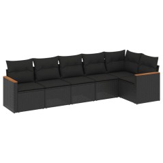 vidaXL Set Divano da Giardino 6 pz con Cuscini Nero in Polyrattan