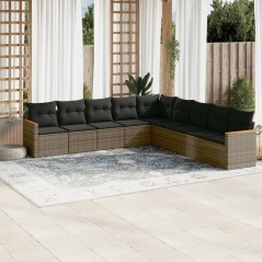 vidaXL Set Divano da Giardino 9 pz con Cuscini Grigio in Polyrattan