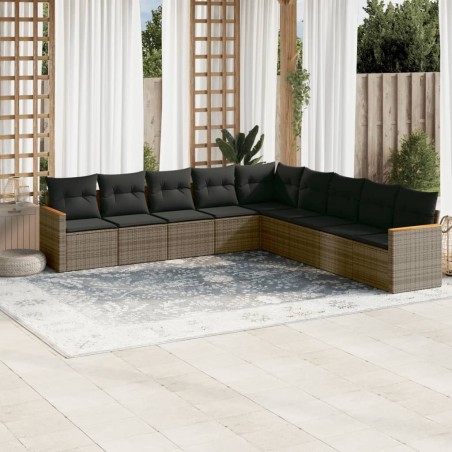vidaXL Set Divano da Giardino 9 pz con Cuscini Grigio in Polyrattan