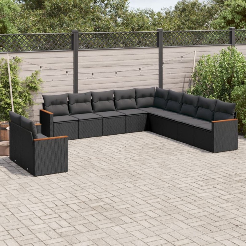 vidaXL Set Divani da Giardino 11 pz con Cuscini in Polyrattan Nero vidaXL Set Divani da Giardino 11 pz con Cuscini in Polyrattan Nero
