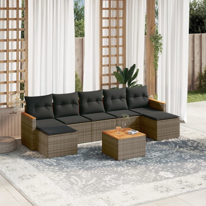 vidaXL Set Divano da Giardino 8 pz con Cuscini Grigio in Polyrattan vidaXL Set Divano da Giardino 8 pz con Cuscini Grigio in Polyrattan