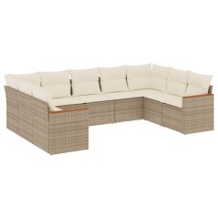 vidaXL Set Divano da Giardino 9 pz con Cuscini Beige in Polyrattan