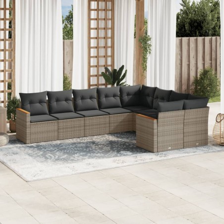 vidaXL Set Divano da Giardino 9 pz con Cuscini Grigio in Polyrattan
