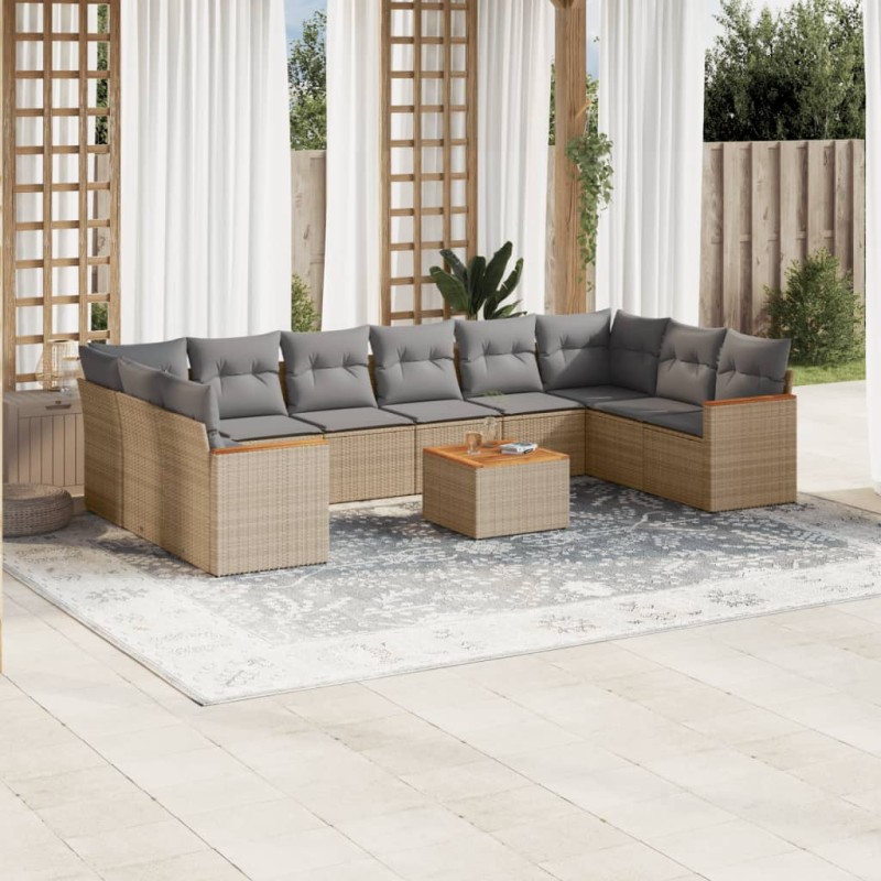 vidaXL Set Divano da Giardino 11 pz con Cuscini Beige Misto Polyrattan vidaXL Set Divano da Giardino 11 pz con Cuscini Beige Misto Polyrattan