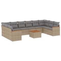vidaXL Set Divano da Giardino 11 pz con Cuscini Beige Misto Polyrattan