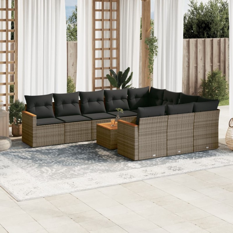 vidaXL Set Divani da Giardino 11 pz con Cuscini in Polyrattan Grigio vidaXL Set Divani da Giardino 11 pz con Cuscini in Polyrattan Grigio