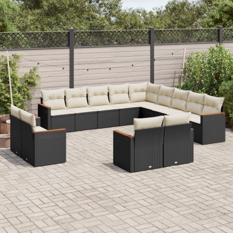 vidaXL Set Divani da Giardino 13pz con Cuscini Nero in Polyrattan vidaXL Set Divani da Giardino 13pz con Cuscini Nero in Polyrattan