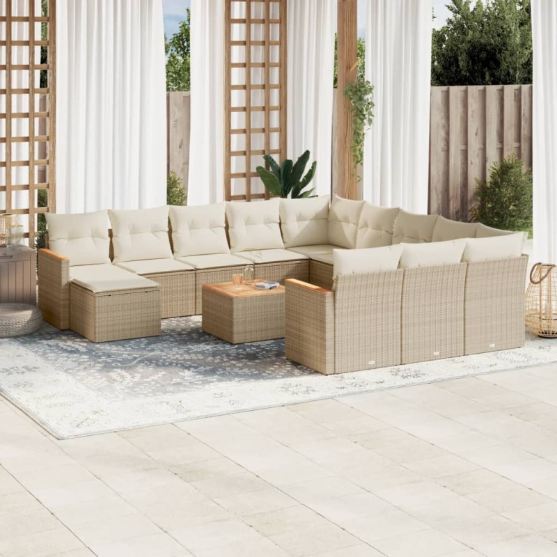 vidaXL Set Divano da Giardino 13 pz con Cuscini Beige in Polyrattan vidaXL Set Divano da Giardino 13 pz con Cuscini Beige in Polyrattan