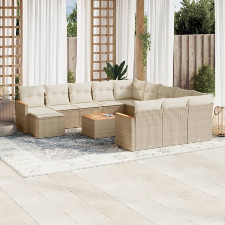 vidaXL Set Divano da Giardino 13 pz con Cuscini Beige in Polyrattan