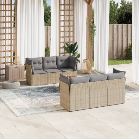 vidaXL Set Divano da Giardino 7 pz con Cuscini Beige Misto Polyrattan
