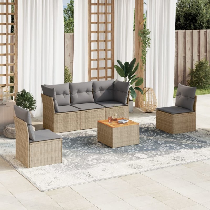 vidaXL Set Divano da Giardino 6 pz con Cuscini Beige Misto Polyrattan vidaXL Set Divano da Giardino 6 pz con Cuscini Beige Misto Polyrattan
