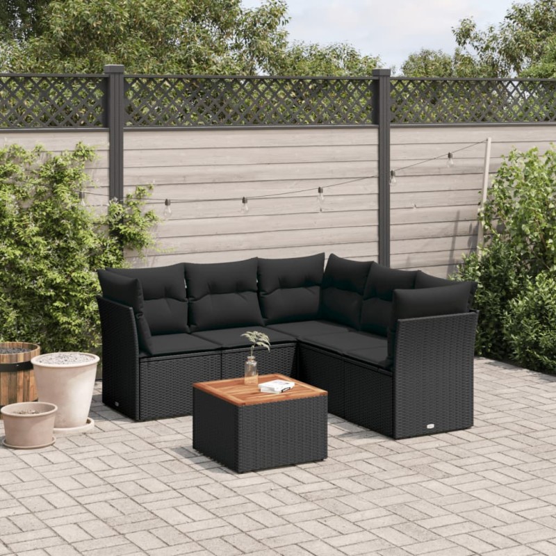 vidaXL Set Divano da Giardino 6 pz con Cuscini Nero in Polyrattan vidaXL Set Divano da Giardino 6 pz con Cuscini Nero in Polyrattan