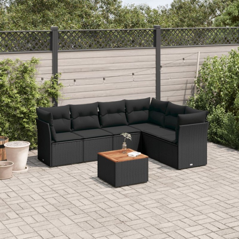 vidaXL Set Divani da Giardino con Cuscini 7pz Nero Polyrattan vidaXL Set Divani da Giardino con Cuscini 7pz Nero Polyrattan