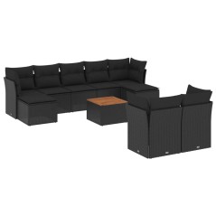 vidaXL Set Divani da Giardino 10pz con Cuscini in Polyrattan Nero