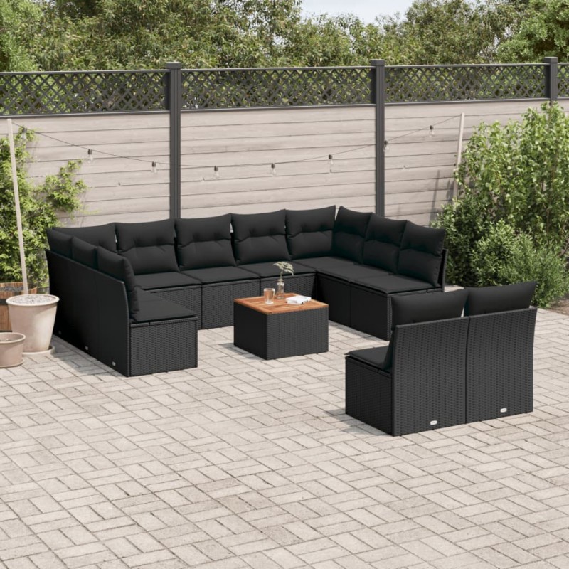 vidaXL Set Divani da Giardino 12 pz con Cuscini Nero in Polyrattan vidaXL Set Divani da Giardino 12 pz con Cuscini Nero in Polyrattan